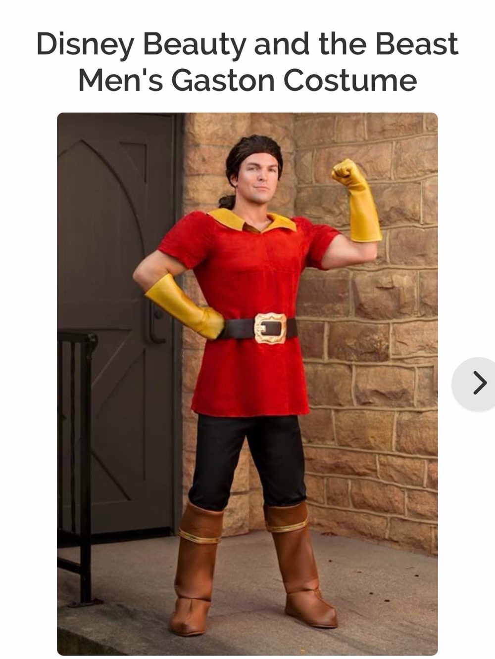 Disney Gaston Costume in Red with Yellow Accents